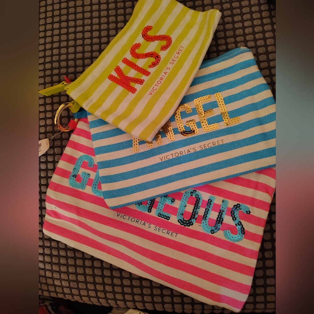 Victoria's Secret Striped Clutch Set - Green, Blue, Pink